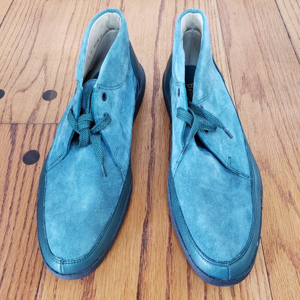 BALLY Deadstock Vintage Men's Suede Lace-Up Shoes 7M Teal Turquoise Green